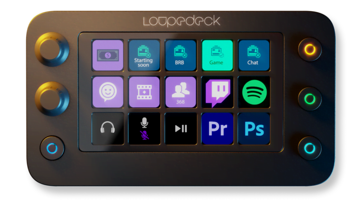 Close-up of the Loupedeck Live S custom console for streaming and productivity tasks